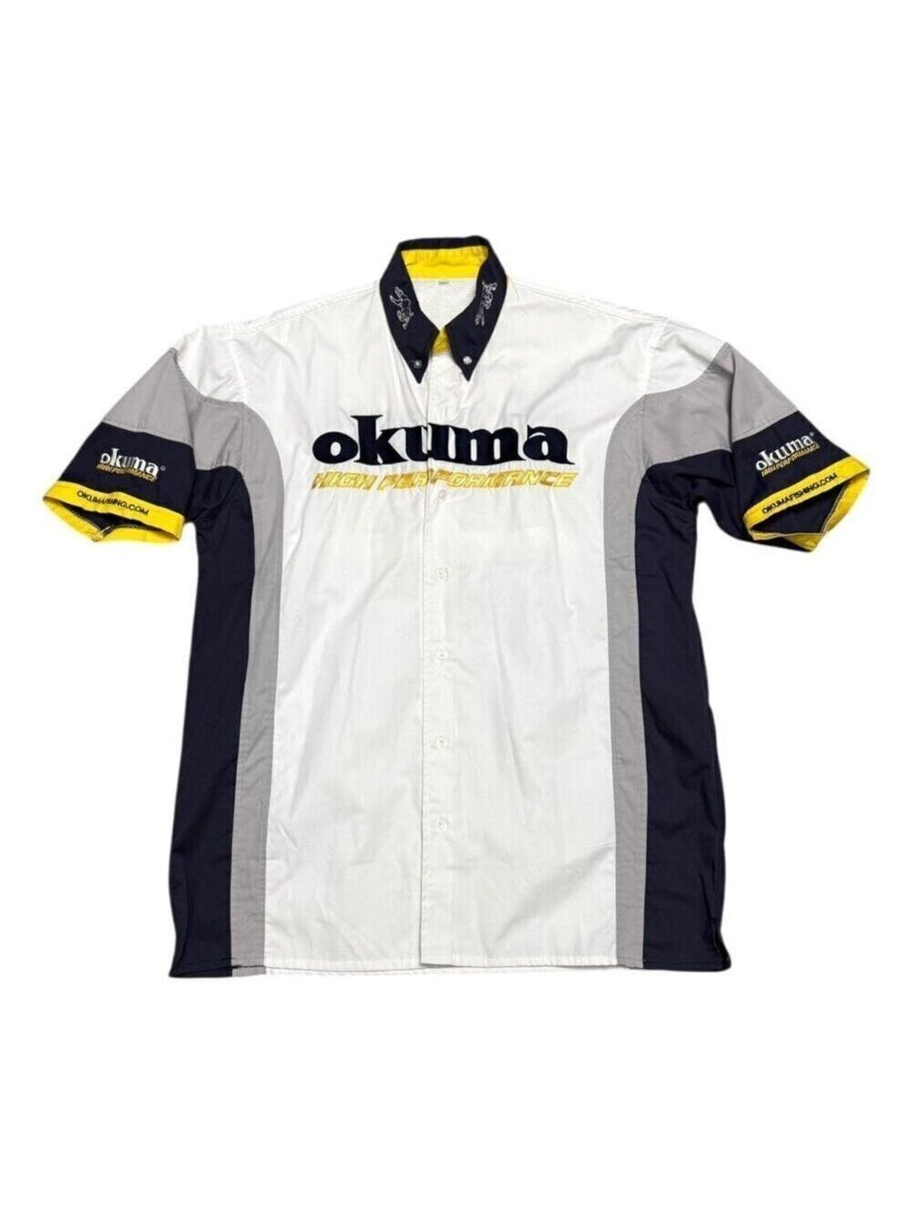 OKUMA Fishing Mechanic Racing Button Tee Shirt Mens XL